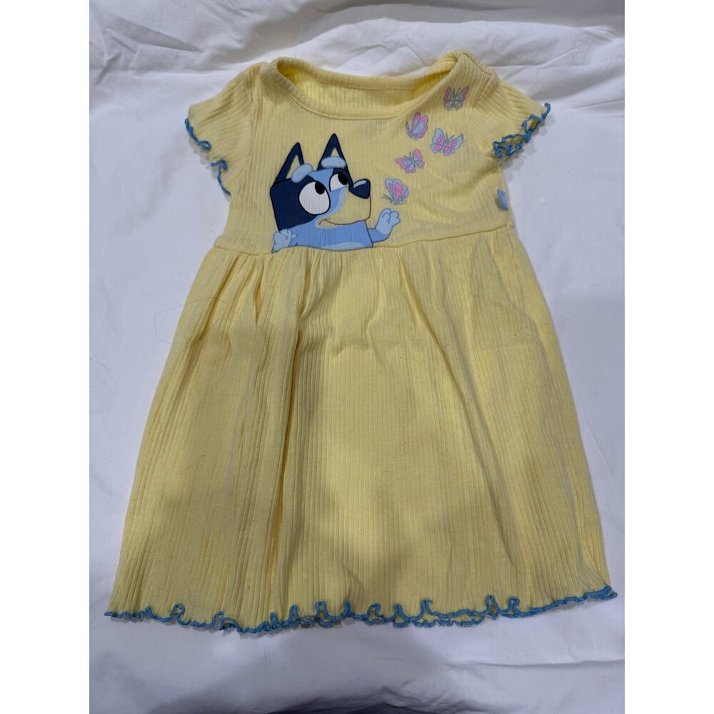 Bluey Yellow Dress With Bluey Catching Butterflies Size 2T Ruffle Sleeves 0208